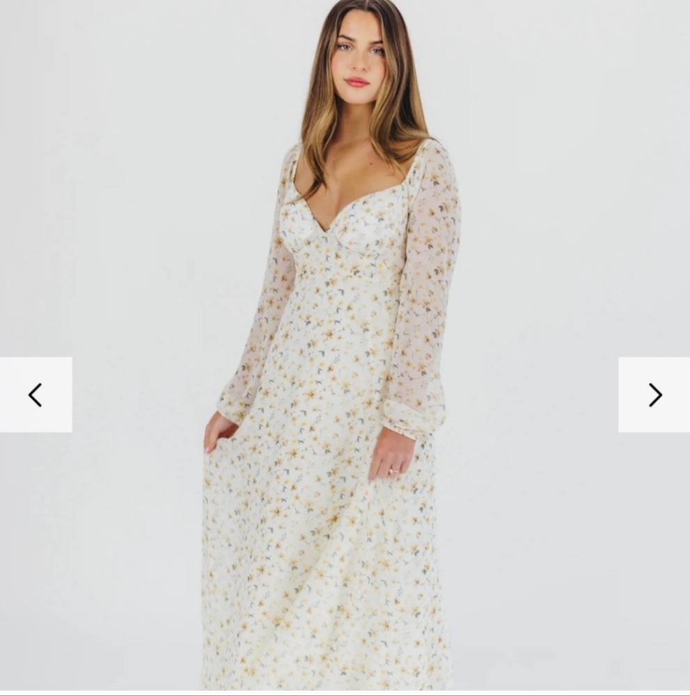 Yellow Floral White Maxi Dress